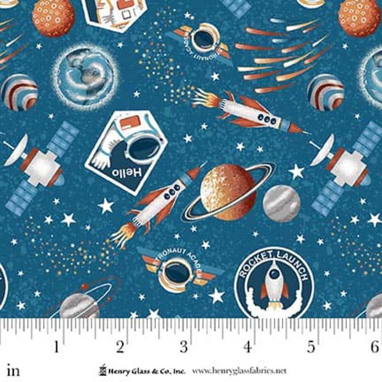 Fabric Henry Glass Teal Tossed Elements Milky Way Glow in the Dark by the Quarter Yard 2119G-76